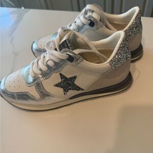 Women's White and Silver Sneakers